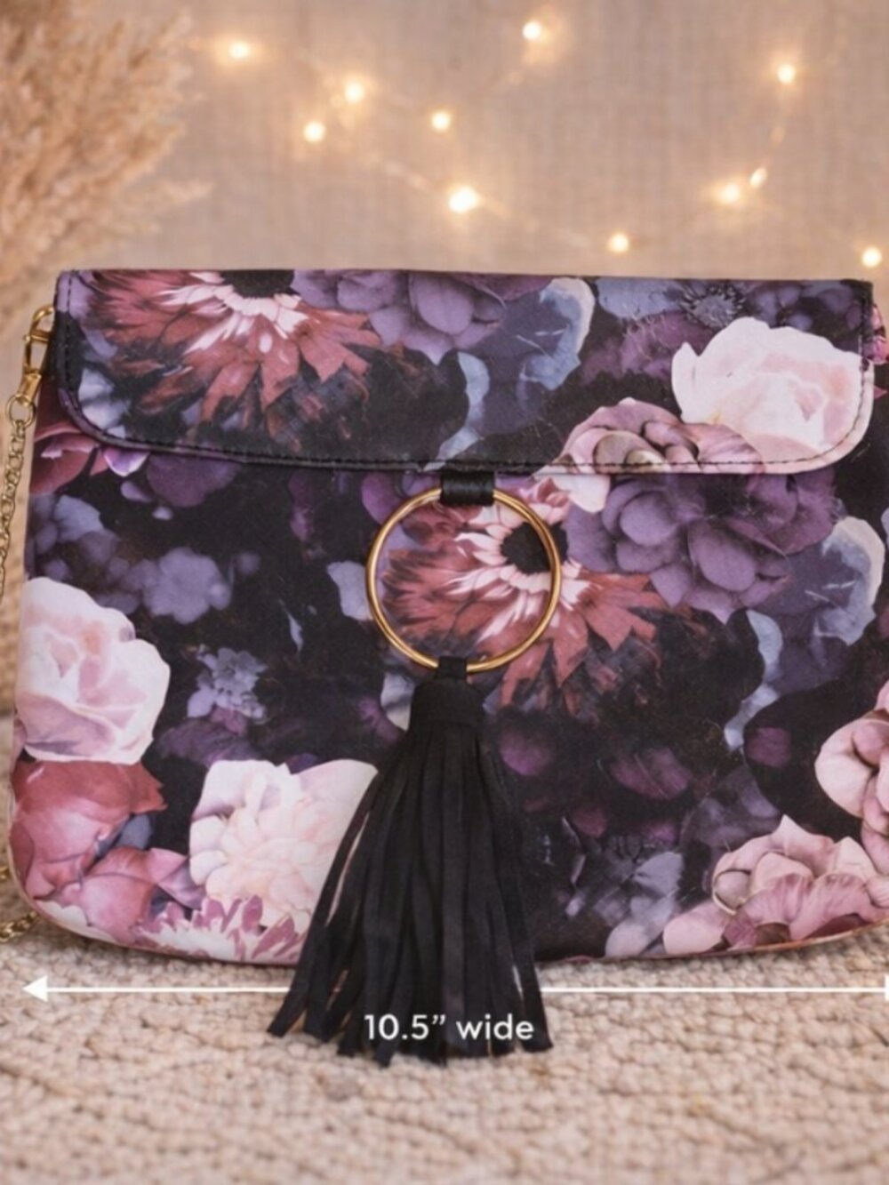Purple Mauve Floral Tassel Clutch Purse Bag Vintage-Inspired Evening Wedding